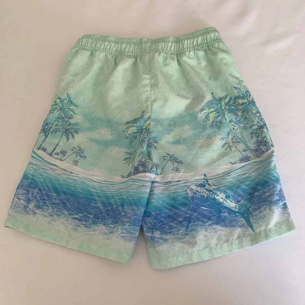 OshKosh Bgosh Shark‎ Tropical Swim Trunks Mint Green Blue Boys 10 Beach Vacation